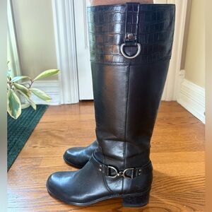 Bandolino Black Knee Boots with Croc Detail Silver Dressy Women’s Boots Size 7.5